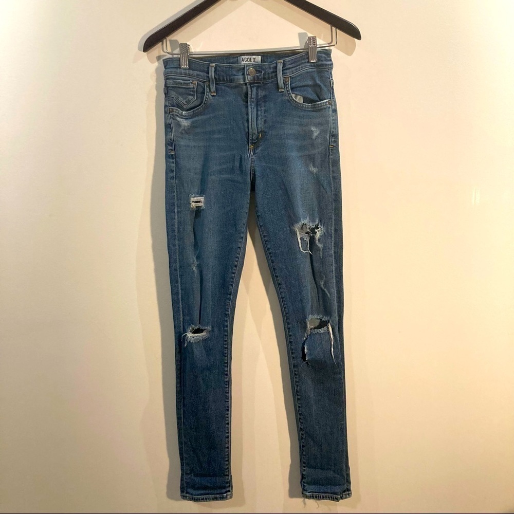 AGOLDE Sz 28 Sophie  Distressed Mid-Wash Skinny Jeans